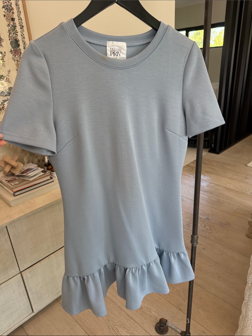 PRIV Pale Blue Mini Dress with Ruffle Hem